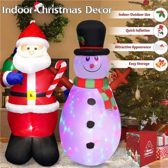 5 FT Set of 2 Christmas Inflatable Snowman and Santa Claus with Lights - Picture 2 of 6